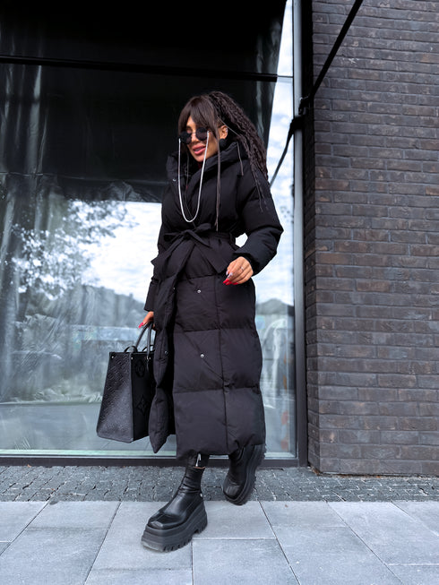 BLACK long jacket with hood "BEST CHOICE" FC85